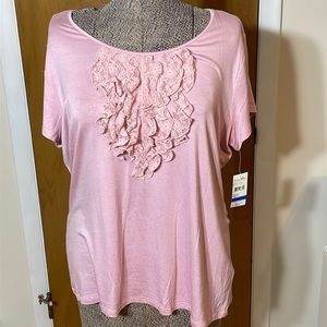 Studio Works NWT Womens XL Blush Petal Color Short Sleeve Blouse with Ruffles